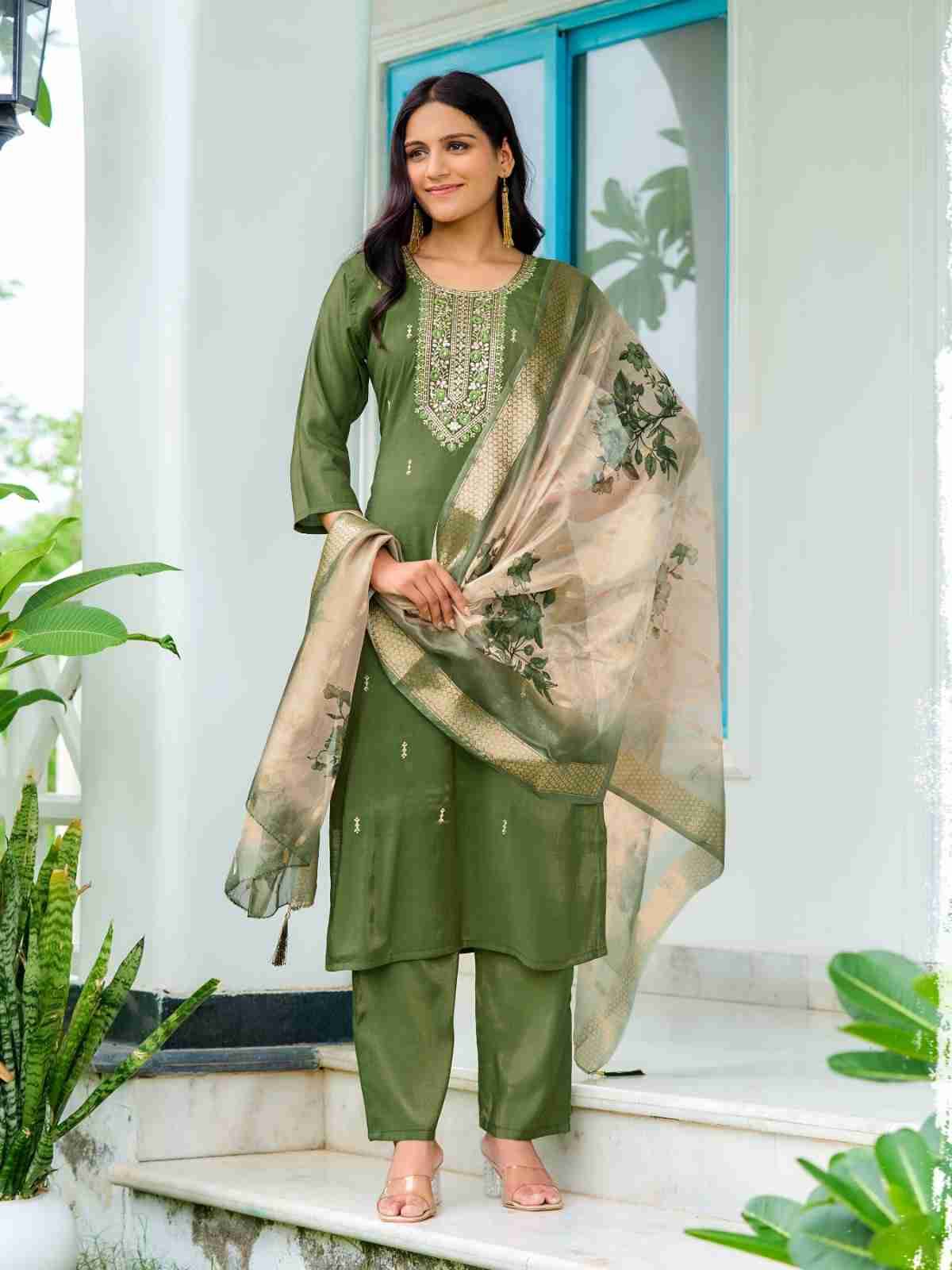 Ola By Aanchi 101 To 104 Series Beautiful Suits Colorful Stylish Fancy Casual Wear & Ethnic Wear Roman Shimmer Dresses At Wholesale Price