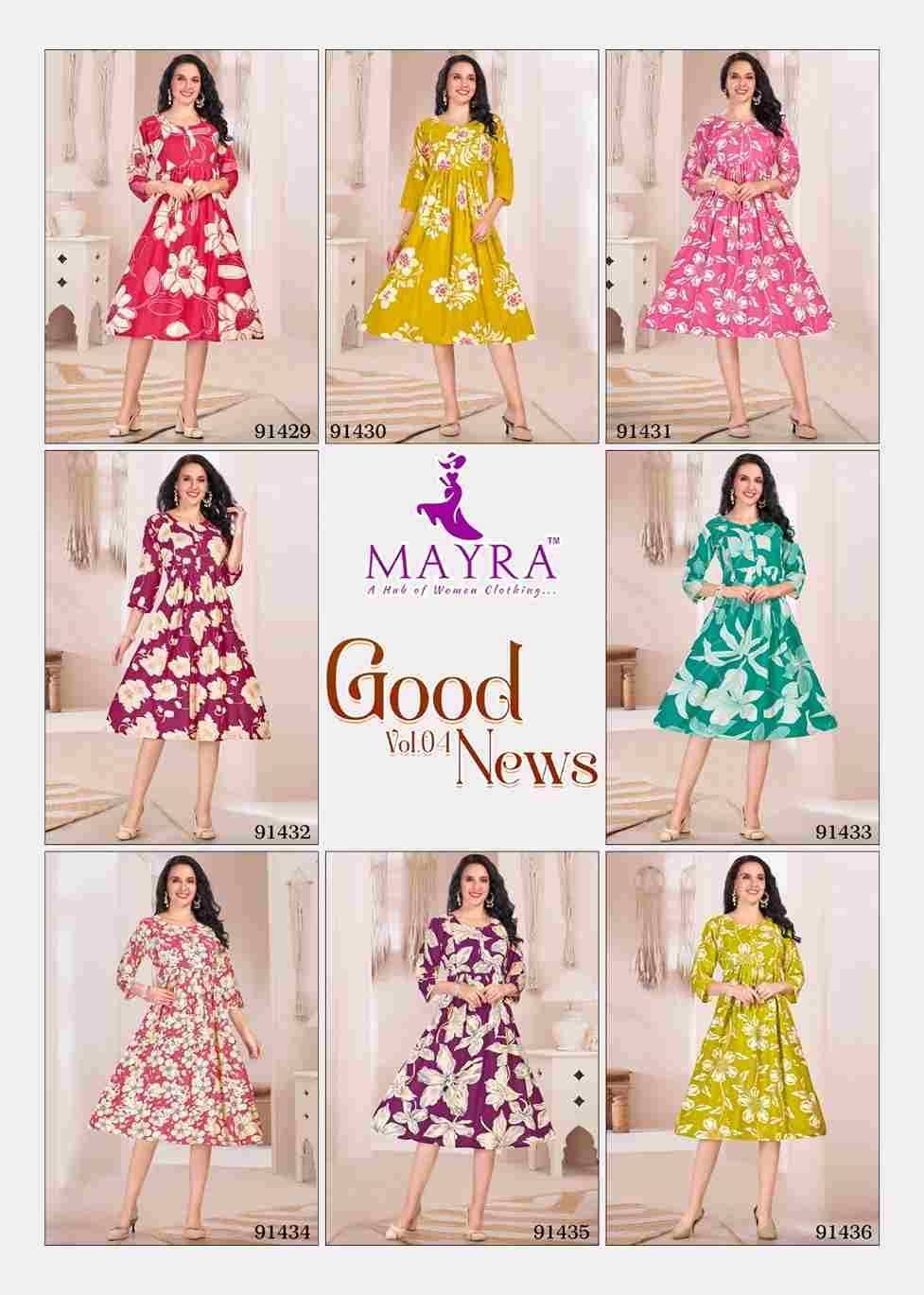 Good News Vol-4 By Mayra 91429 To 91436 Series Designer Stylish Fancy Colorful Beautiful Party Wear & Ethnic Wear Collection Pure Rayon Kurtis At Wholesale Price