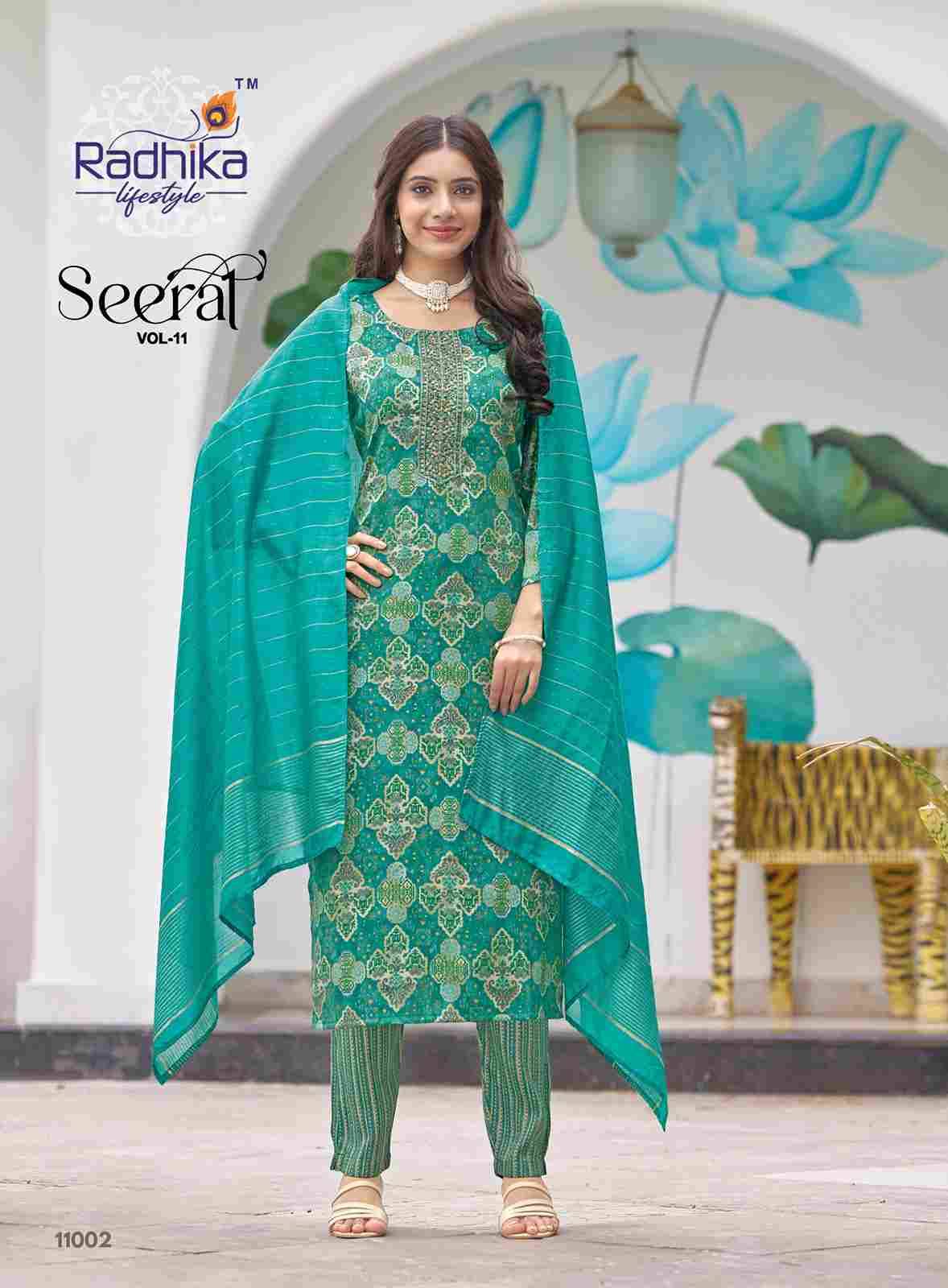 Seerat Vol-11 By Radhika Lifestyle 11001 To 11008 Series Designer Stylish Fancy Colorful Beautiful Party Wear & Ethnic Wear Collection Rayon Foil Print Dresses At Wholesale Price