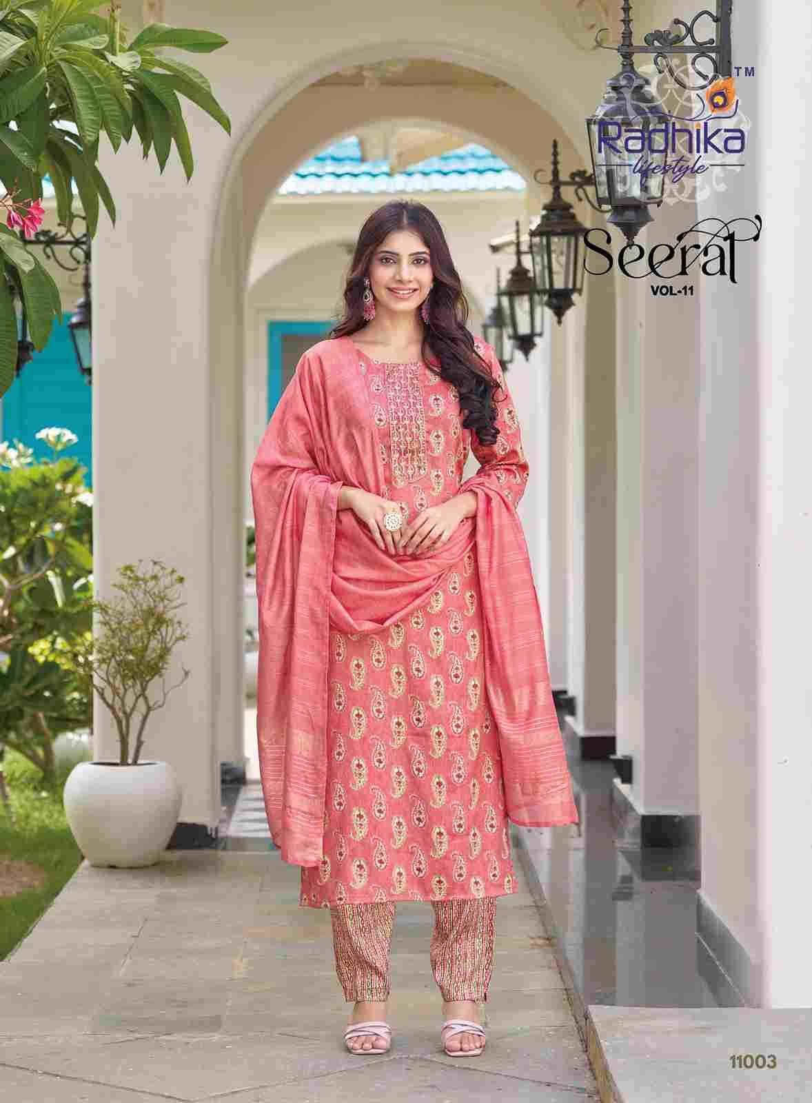 Seerat Vol-11 By Radhika Lifestyle 11001 To 11008 Series Designer Stylish Fancy Colorful Beautiful Party Wear & Ethnic Wear Collection Rayon Foil Print Dresses At Wholesale Price