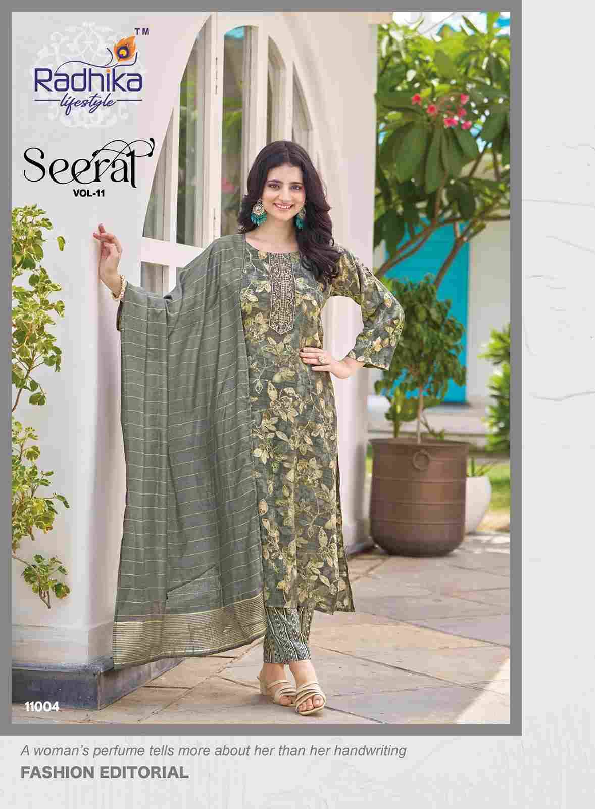 Seerat Vol-11 By Radhika Lifestyle 11001 To 11008 Series Designer Stylish Fancy Colorful Beautiful Party Wear & Ethnic Wear Collection Rayon Foil Print Dresses At Wholesale Price