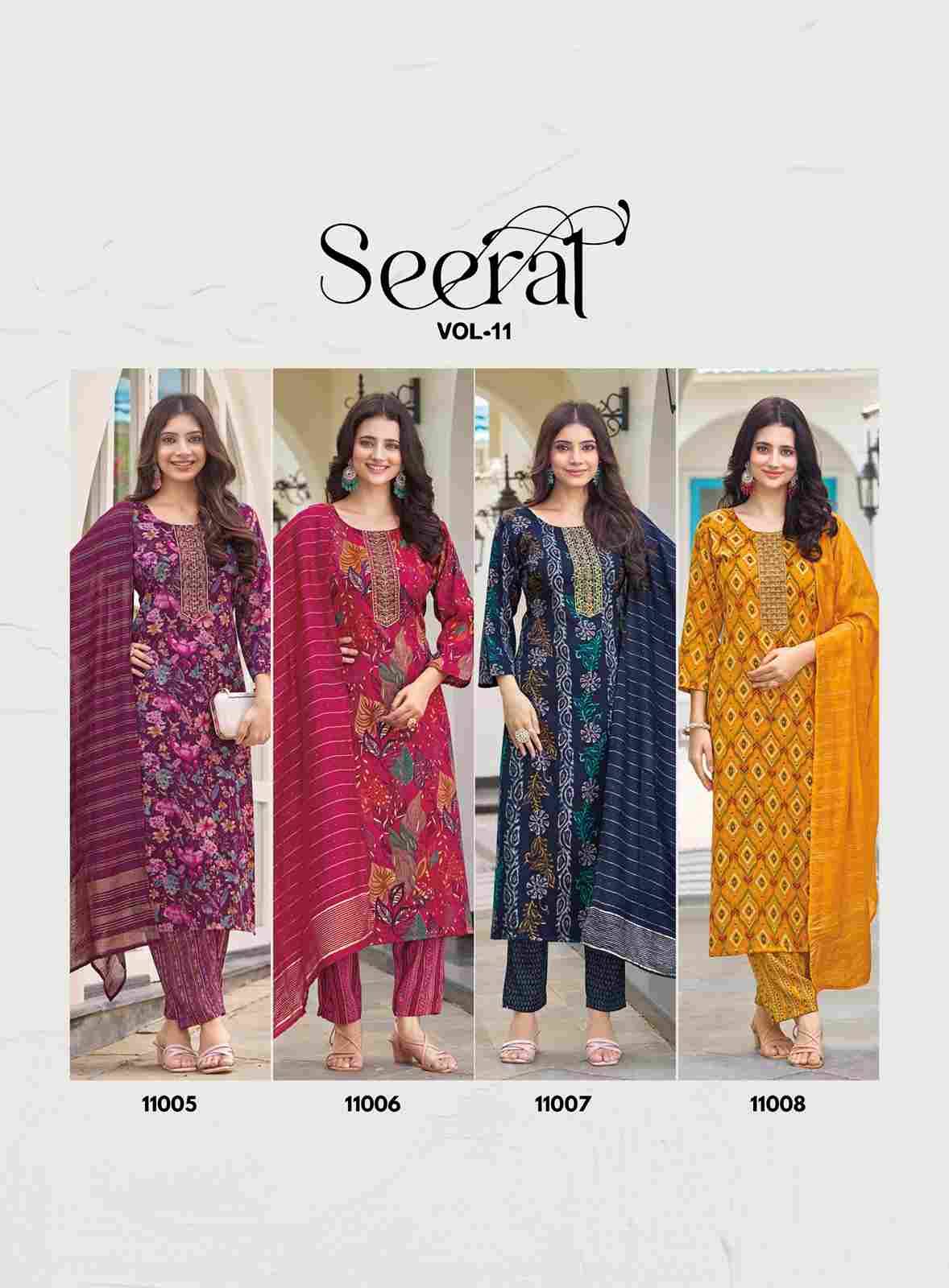 Seerat Vol-11 By Radhika Lifestyle 11001 To 11008 Series Designer Stylish Fancy Colorful Beautiful Party Wear & Ethnic Wear Collection Rayon Foil Print Dresses At Wholesale Price