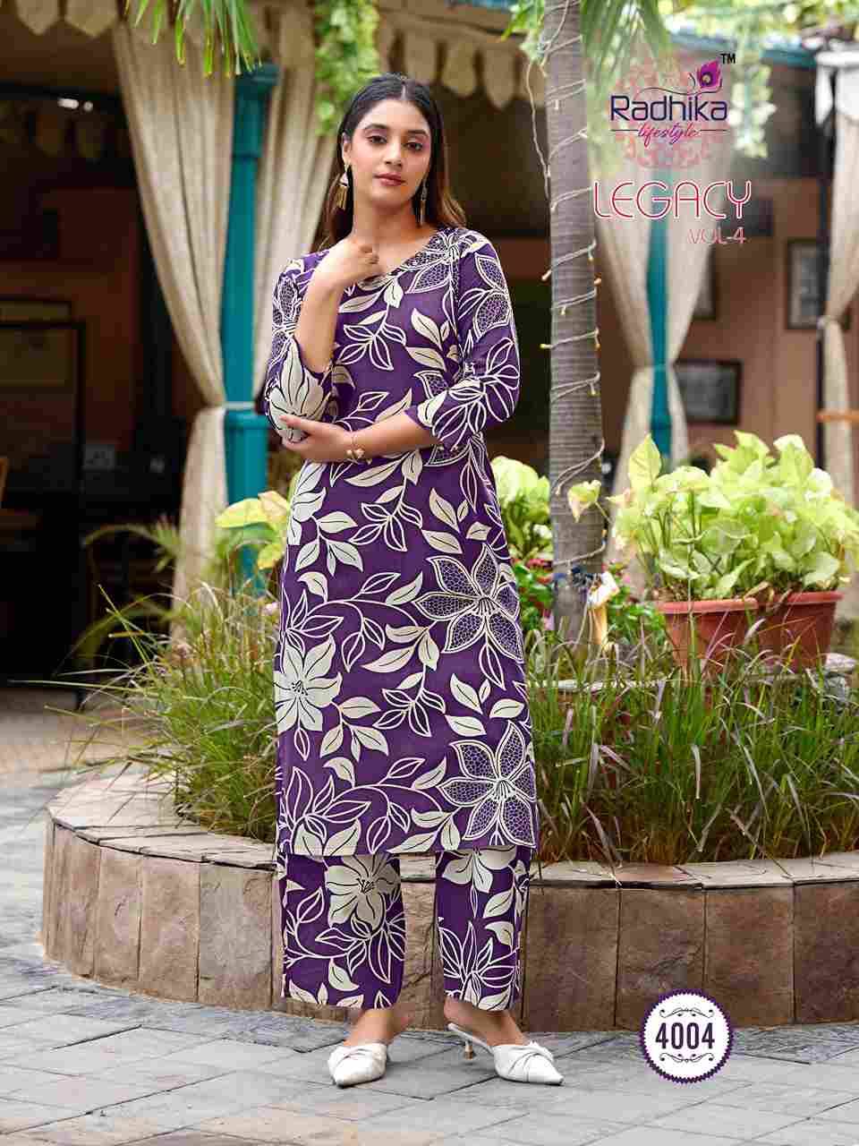 Legacy Vol-4 By Radhika Lifestyle 4001 To 4008 Series Designer Stylish Fancy Colorful Beautiful Party Wear & Ethnic Wear Collection Heavy Rayon Co-Ord At Wholesale Price