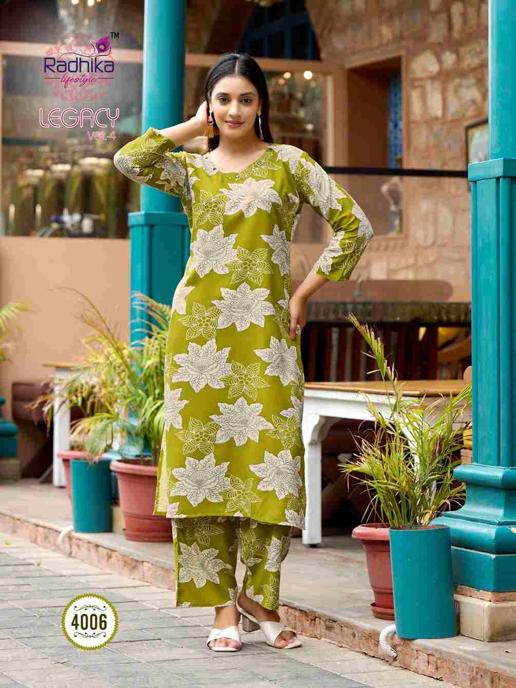 Legacy Vol-4 By Radhika Lifestyle 4001 To 4008 Series Designer Stylish Fancy Colorful Beautiful Party Wear & Ethnic Wear Collection Heavy Rayon Co-Ord At Wholesale Price