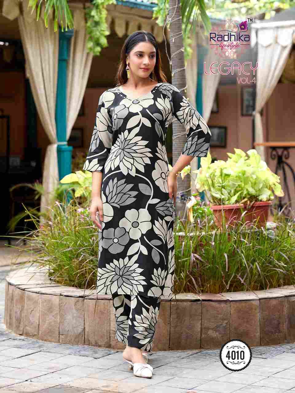 Legacy Vol-4 By Radhika Lifestyle 4001 To 4008 Series Designer Stylish Fancy Colorful Beautiful Party Wear & Ethnic Wear Collection Heavy Rayon Co-Ord At Wholesale Price