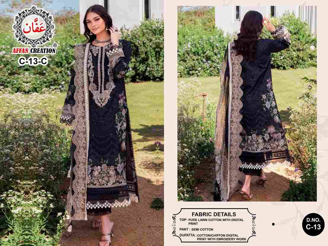 Affan Creation 13 Colours By Affan Creation 13-A To 13-D Series Beautiful Pakistani Suits Colorful Stylish Fancy Casual Wear & Ethnic Wear Pure Lawn Cotton Embroidered Dresses At Wholesale Price