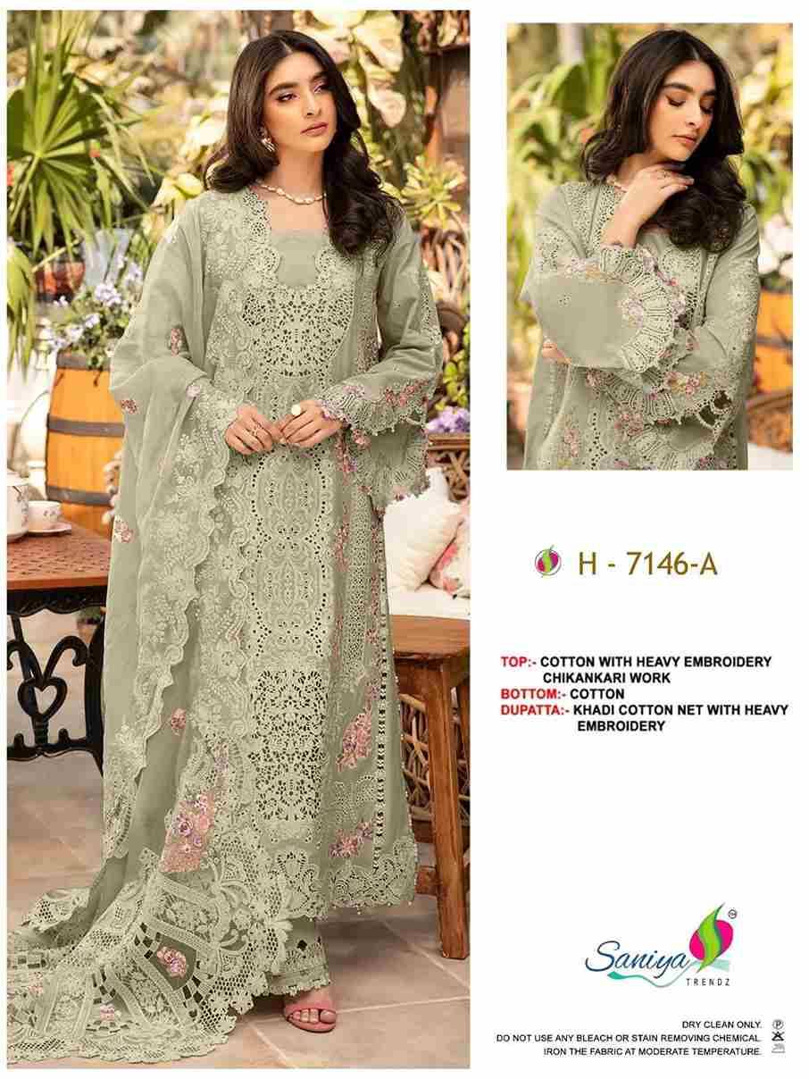 Saniya Trendz 7146 Colours By Saniya Trendz 7146-A To 7146-C Series Beautiful Pakistani Suits Colorful Stylish Fancy Casual Wear & Ethnic Wear Cotton Embroidered Dresses At Wholesale Price