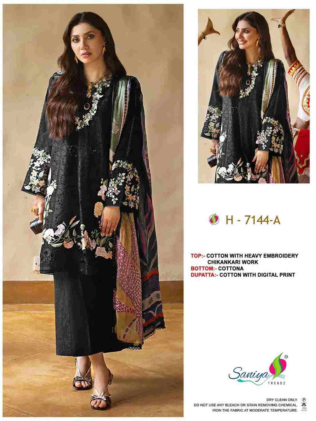 Saniya Trendz 7144 Colours By Saniya Trendz 7144-A To 7144-C Series Beautiful Pakistani Suits Colorful Stylish Fancy Casual Wear & Ethnic Wear Cotton Embroidered Dresses At Wholesale Price