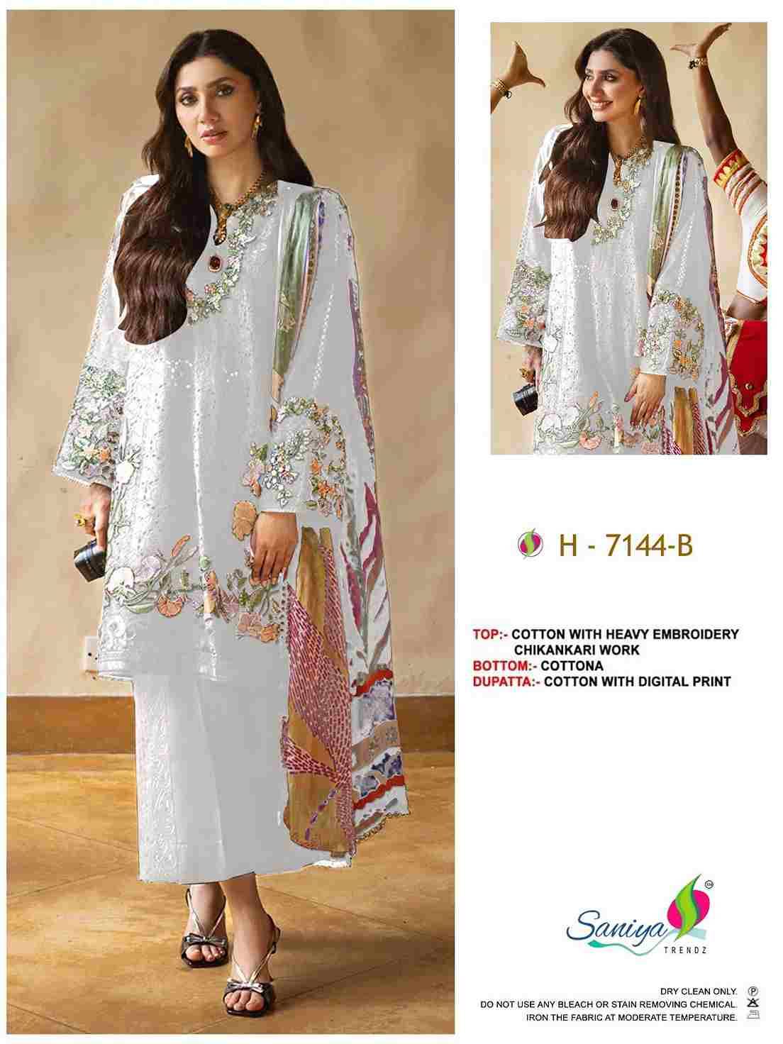 Saniya Trendz 7144 Colours By Saniya Trendz 7144-A To 7144-C Series Beautiful Pakistani Suits Colorful Stylish Fancy Casual Wear & Ethnic Wear Cotton Embroidered Dresses At Wholesale Price