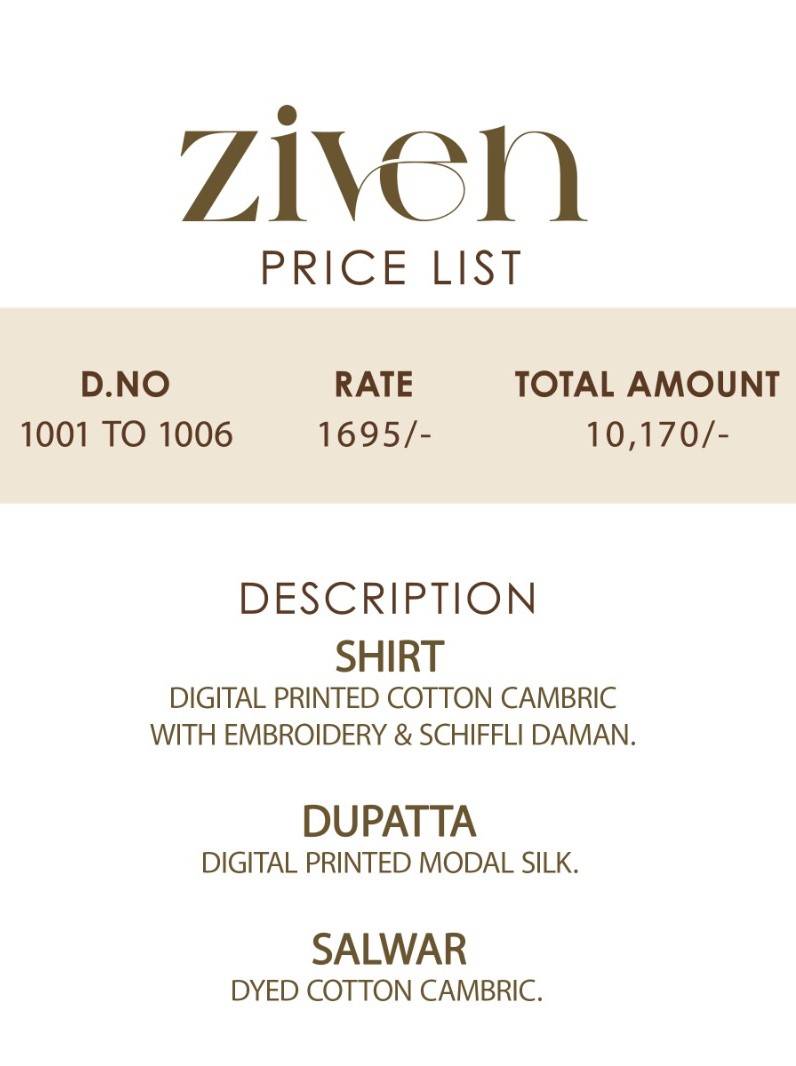 Ziven By Irika 1001 To 1006 Series Designer Stylish Fancy Colorful Beautiful Party Wear & Ethnic Wear Collection Cambric Cotton Dresses At Wholesale Price