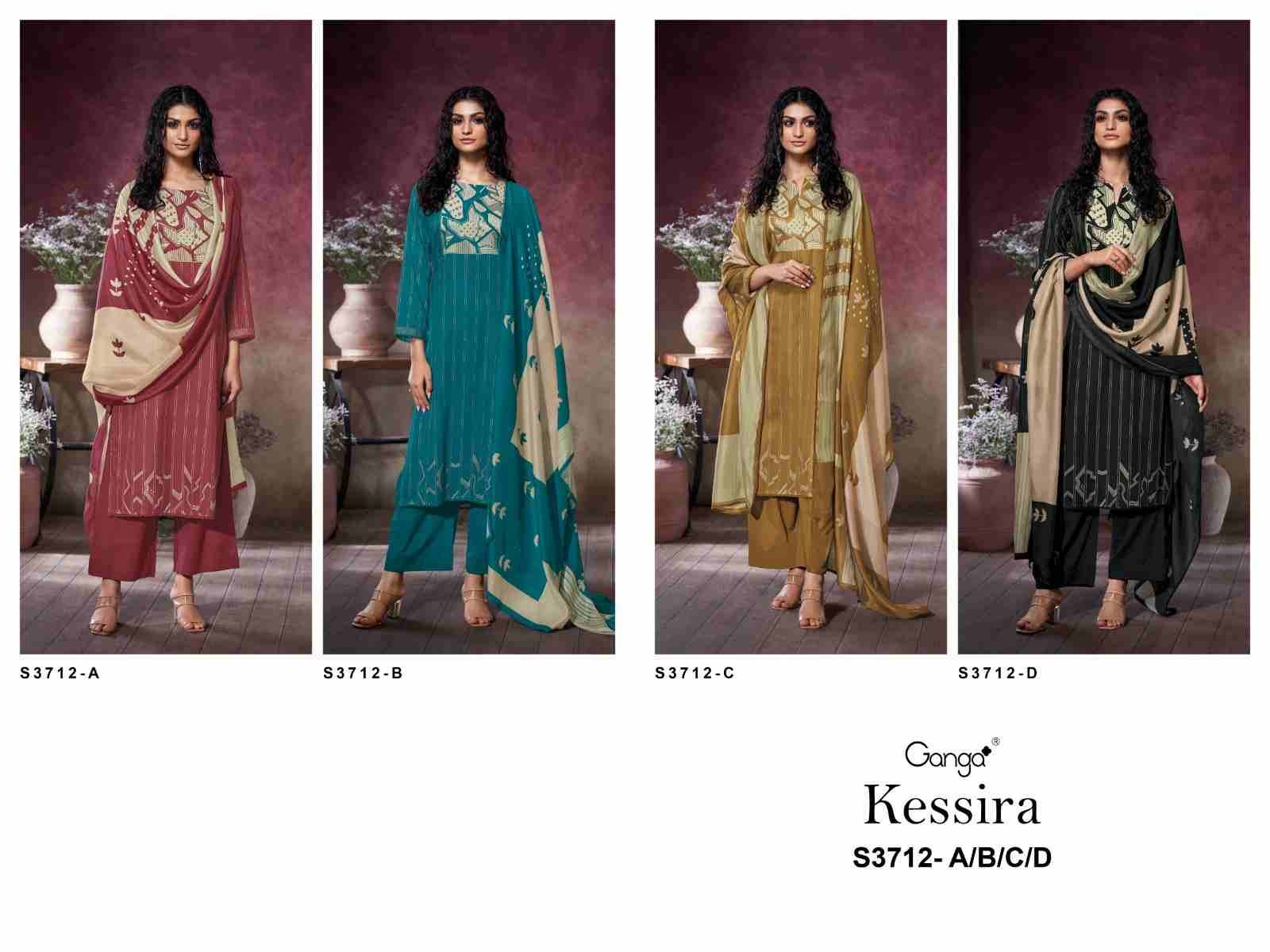 Kessira-3712 By Ganga Fashion 3712-A To 3712-D Series Beautiful Festive Suits Colorful Stylish Fancy Casual Wear & Ethnic Wear Pure Cotton Satin Dresses At Wholesale Price