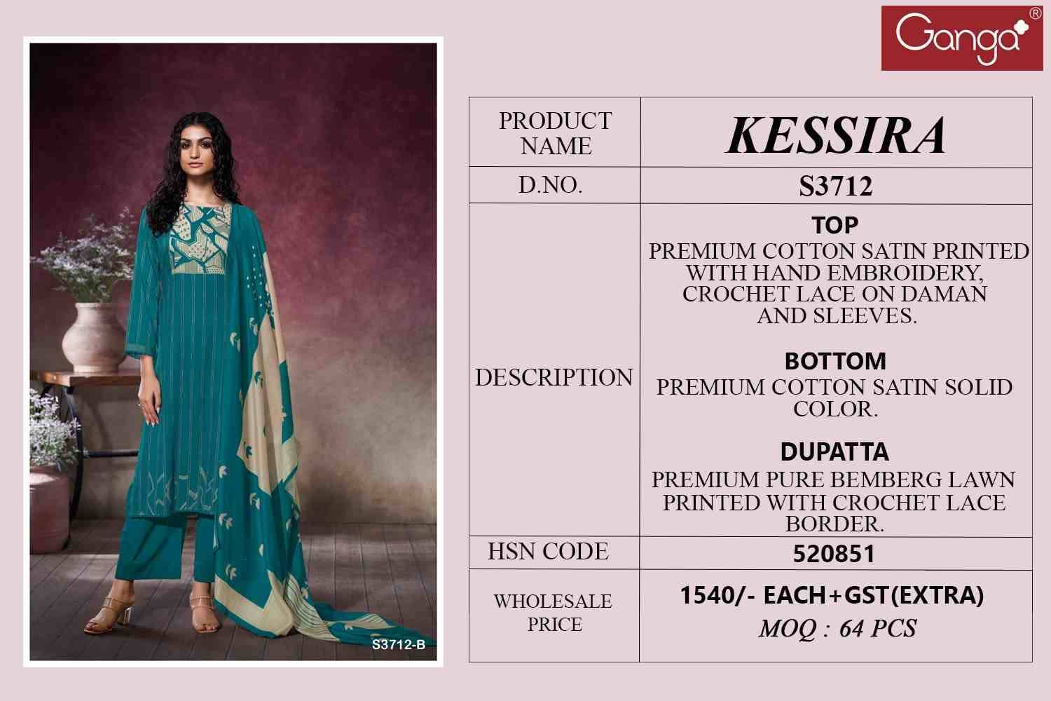 Kessira-3712 By Ganga Fashion 3712-A To 3712-D Series Beautiful Festive Suits Colorful Stylish Fancy Casual Wear & Ethnic Wear Pure Cotton Satin Dresses At Wholesale Price