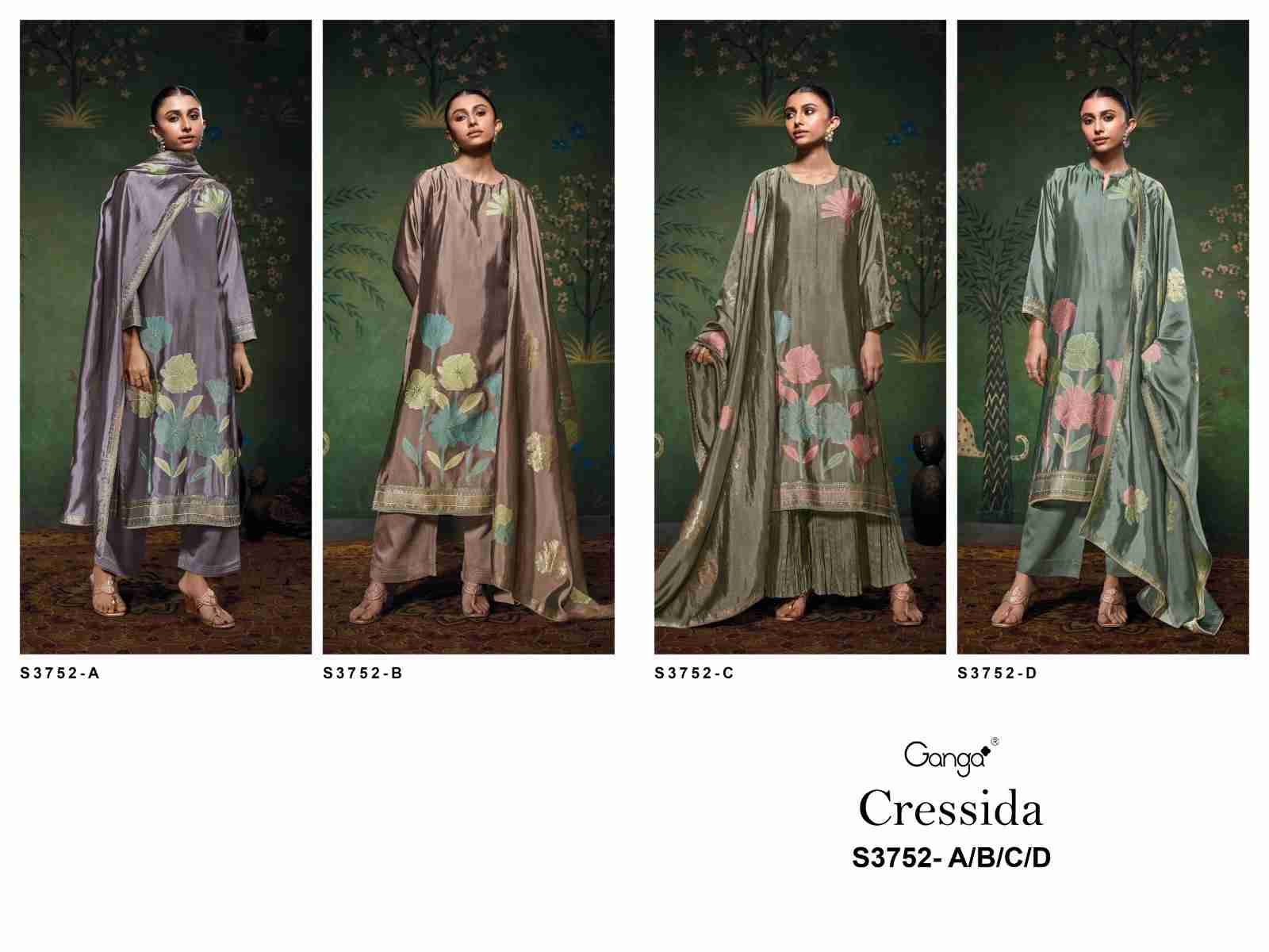 Cressida-3752 By Ganga Fashion 3752-A To 3752-D Series Beautiful Festive Suits Colorful Stylish Fancy Casual Wear & Ethnic Wear Pure Viscose Silk Jacquard Dresses At Wholesale Price