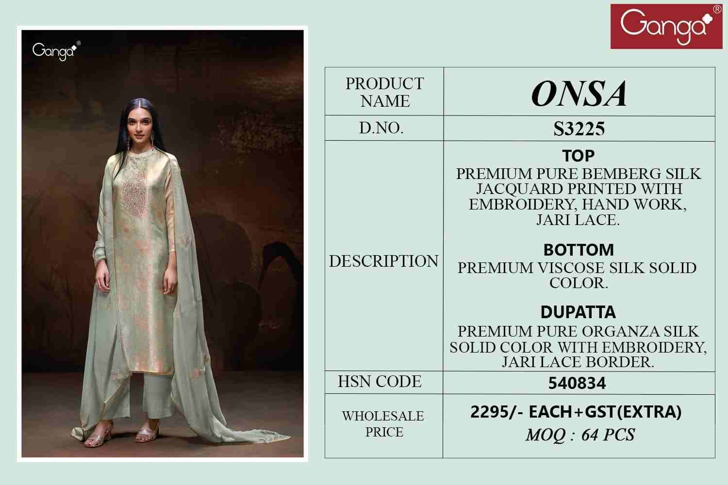 Onsa-3225 By Ganga Fashion 3225-A To 3225-B Series Beautiful Festive Suits Colorful Stylish Fancy Casual Wear & Ethnic Wear Pure Bemberg Silk Dresses At Wholesale Price