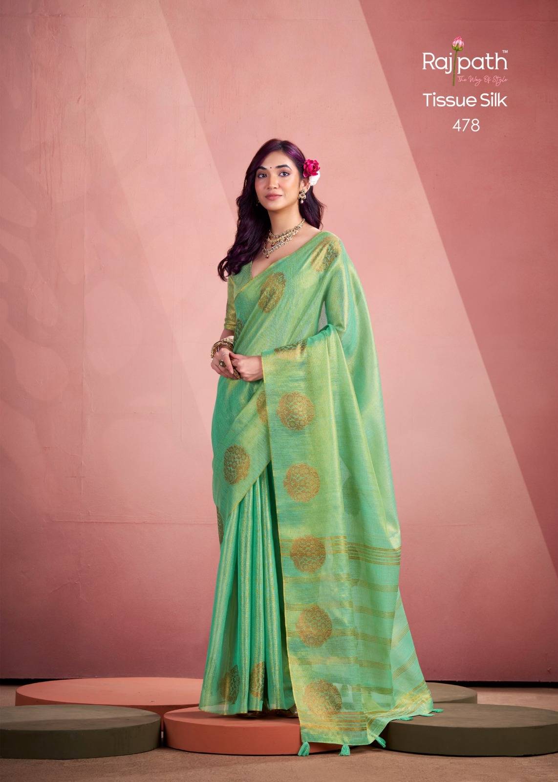 Mini Silk By Rajpath 474 To 479 Series Indian Traditional Wear Collection Beautiful Stylish Fancy Colorful Party Wear & Occasional Wear Tissue Sarees At Wholesale Price