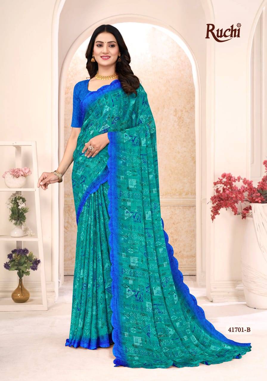 Savera Vol-12 By Ruchi Sarees 41701-A To 41703-D Series Indian Traditional Wear Collection Beautiful Stylish Fancy Colorful Party Wear & Occasional Wear Chiffon Sarees At Wholesale Price