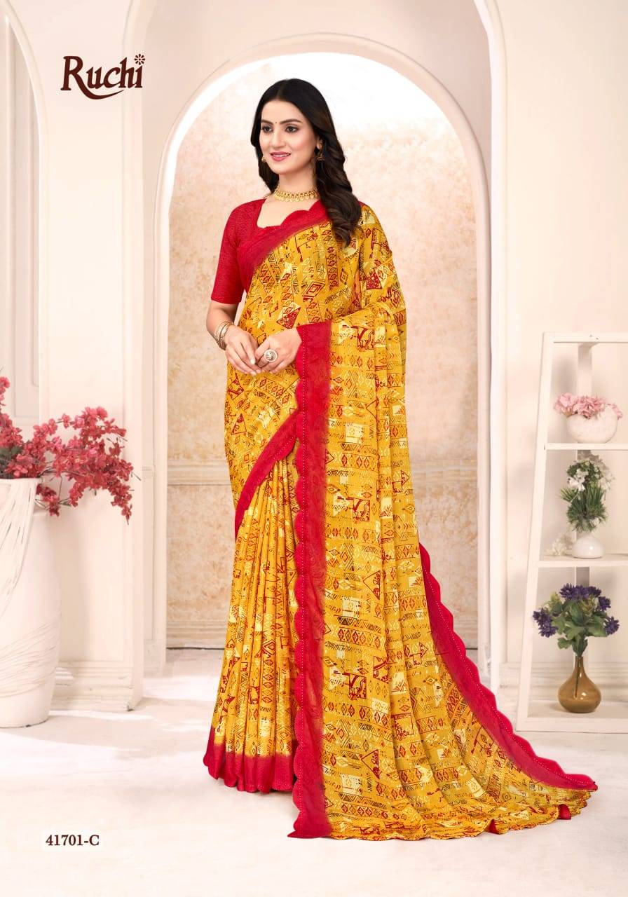 Savera Vol-12 By Ruchi Sarees 41701-A To 41703-D Series Indian Traditional Wear Collection Beautiful Stylish Fancy Colorful Party Wear & Occasional Wear Chiffon Sarees At Wholesale Price