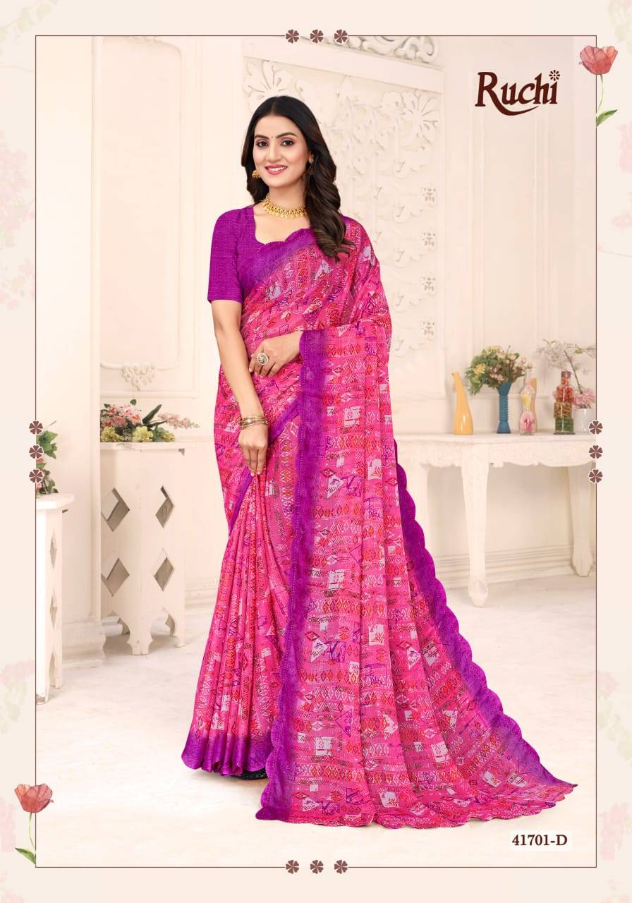 Savera Vol-12 By Ruchi Sarees 41701-A To 41703-D Series Indian Traditional Wear Collection Beautiful Stylish Fancy Colorful Party Wear & Occasional Wear Chiffon Sarees At Wholesale Price