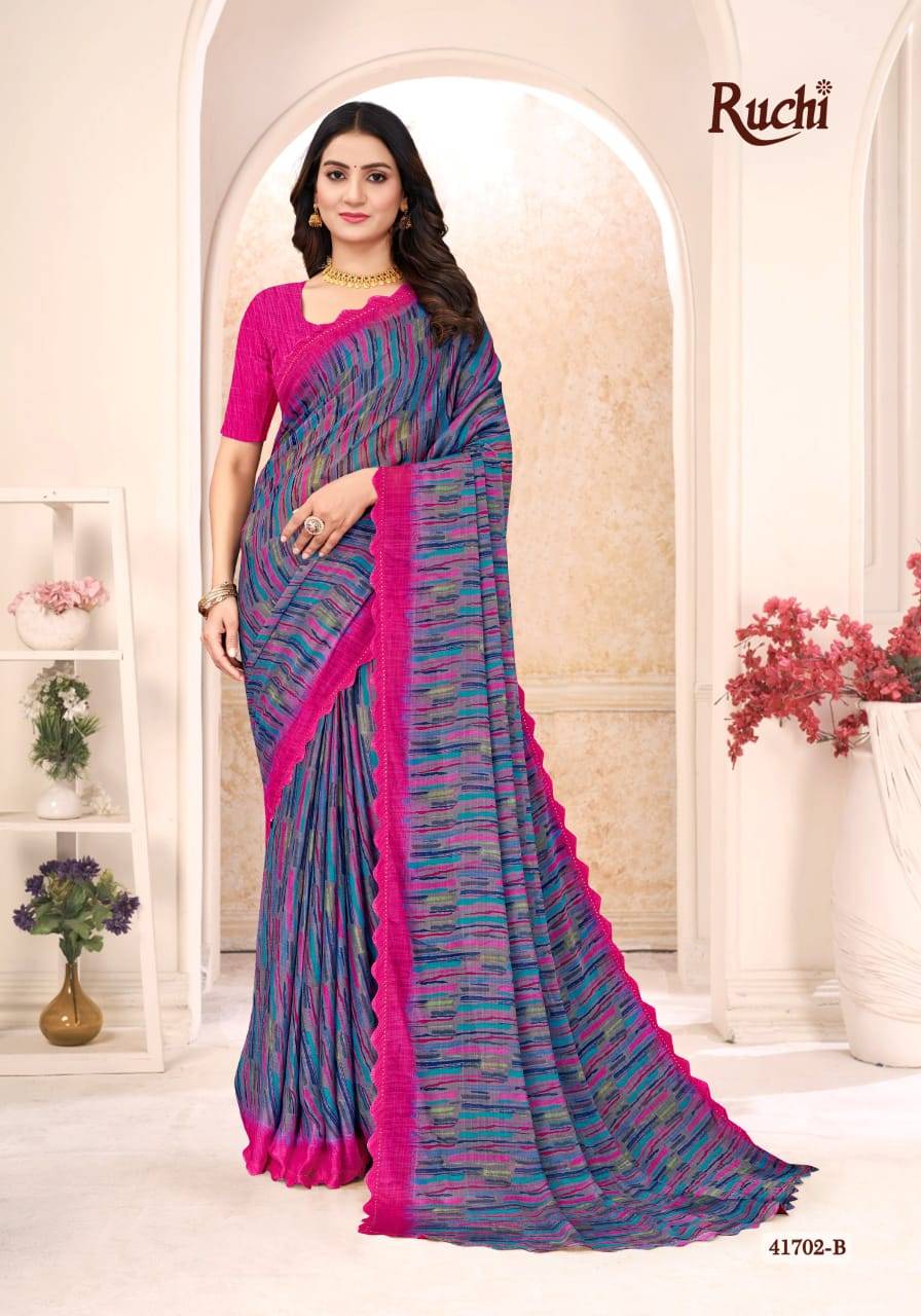 Savera Vol-12 By Ruchi Sarees 41701-A To 41703-D Series Indian Traditional Wear Collection Beautiful Stylish Fancy Colorful Party Wear & Occasional Wear Chiffon Sarees At Wholesale Price