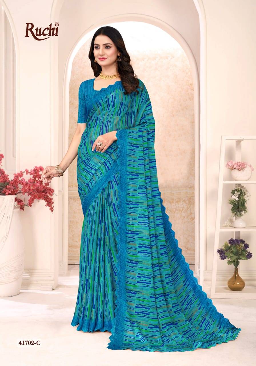 Savera Vol-12 By Ruchi Sarees 41701-A To 41703-D Series Indian Traditional Wear Collection Beautiful Stylish Fancy Colorful Party Wear & Occasional Wear Chiffon Sarees At Wholesale Price