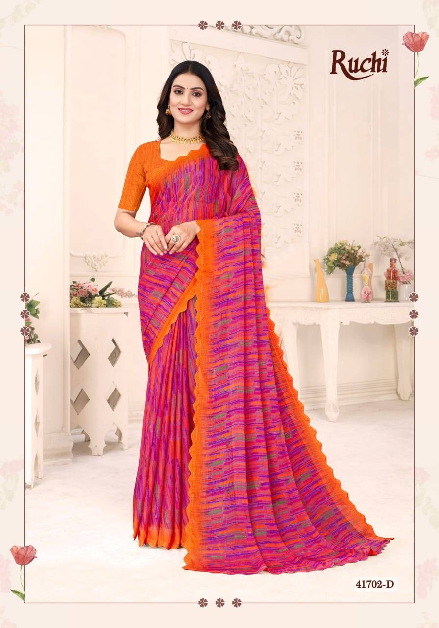 Savera Vol-12 By Ruchi Sarees 41701-A To 41703-D Series Indian Traditional Wear Collection Beautiful Stylish Fancy Colorful Party Wear & Occasional Wear Chiffon Sarees At Wholesale Price