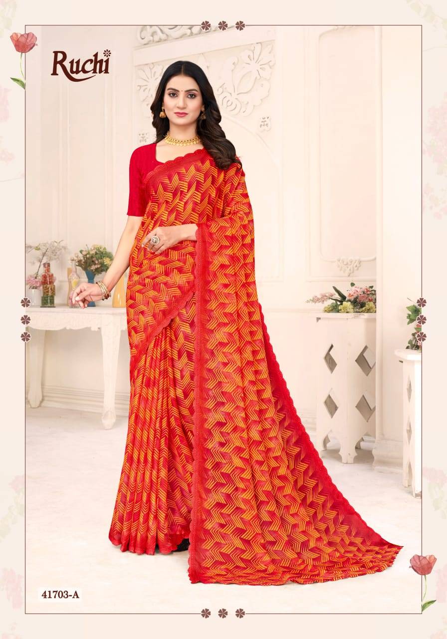 Savera Vol-12 By Ruchi Sarees 41701-A To 41703-D Series Indian Traditional Wear Collection Beautiful Stylish Fancy Colorful Party Wear & Occasional Wear Chiffon Sarees At Wholesale Price