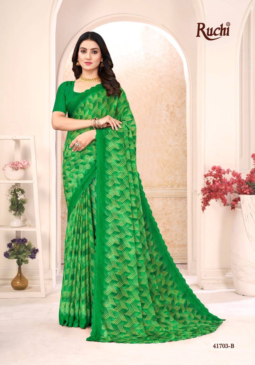 Savera Vol-12 By Ruchi Sarees 41701-A To 41703-D Series Indian Traditional Wear Collection Beautiful Stylish Fancy Colorful Party Wear & Occasional Wear Chiffon Sarees At Wholesale Price