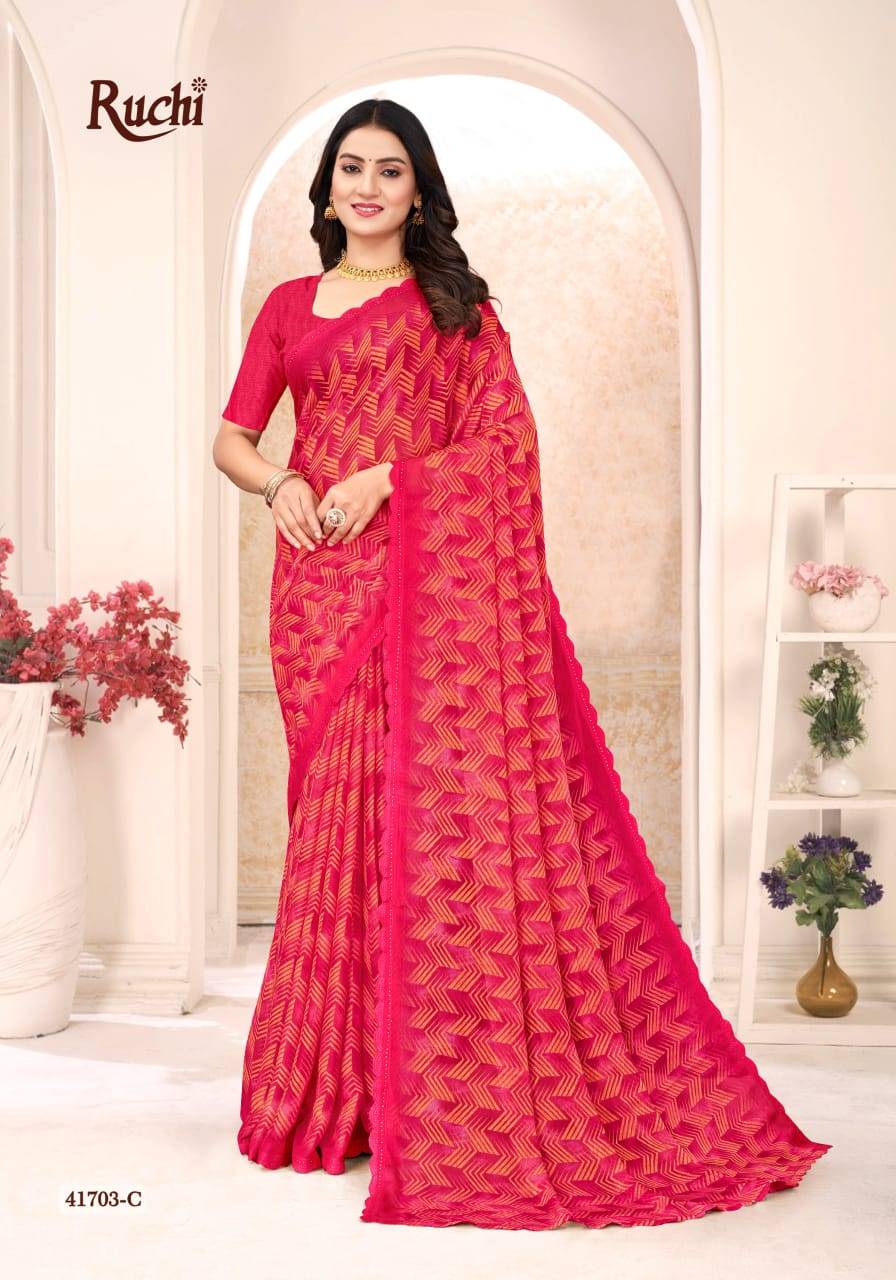 Savera Vol-12 By Ruchi Sarees 41701-A To 41703-D Series Indian Traditional Wear Collection Beautiful Stylish Fancy Colorful Party Wear & Occasional Wear Chiffon Sarees At Wholesale Price