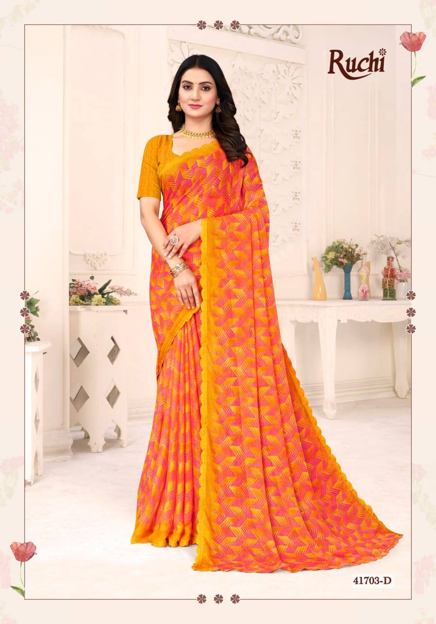 Savera Vol-12 By Ruchi Sarees 41701-A To 41703-D Series Indian Traditional Wear Collection Beautiful Stylish Fancy Colorful Party Wear & Occasional Wear Chiffon Sarees At Wholesale Price