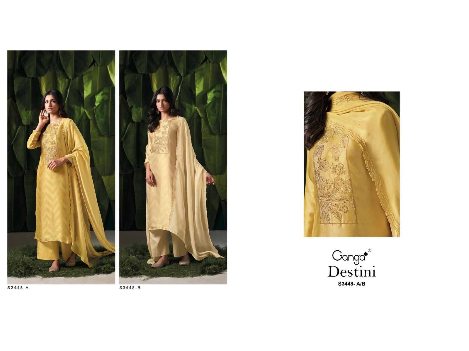 Destini-3448 By Ganga Fashion 3448-A To 3448-B Series Beautiful Festive Suits Colorful Stylish Fancy Casual Wear & Ethnic Wear Pure Bemberg Silk Dresses At Wholesale Price
