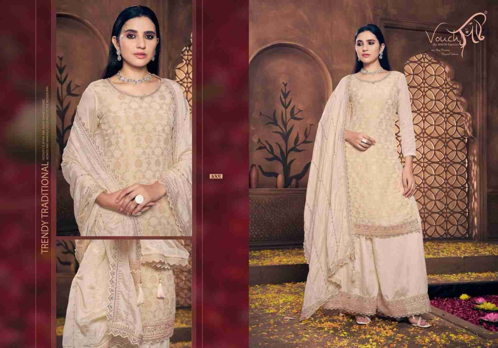 Noor Mahal Vol-4 By Vouche 1001 To 1005 Series Beautiful Sharara Suits Colorful Stylish Fancy Casual Wear & Ethnic Wear Visocse Chinnon Dresses At Wholesale Price