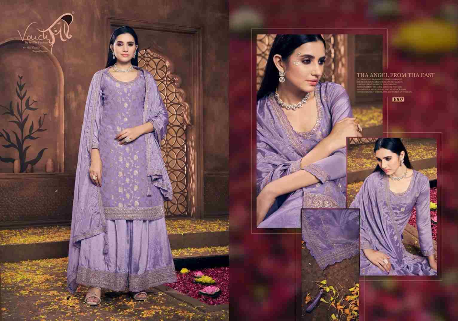 Noor Mahal Vol-4 By Vouche 1001 To 1005 Series Beautiful Sharara Suits Colorful Stylish Fancy Casual Wear & Ethnic Wear Visocse Chinnon Dresses At Wholesale Price