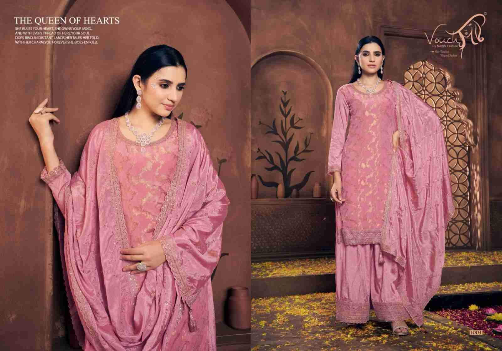 Noor Mahal Vol-4 By Vouche 1001 To 1005 Series Beautiful Sharara Suits Colorful Stylish Fancy Casual Wear & Ethnic Wear Visocse Chinnon Dresses At Wholesale Price