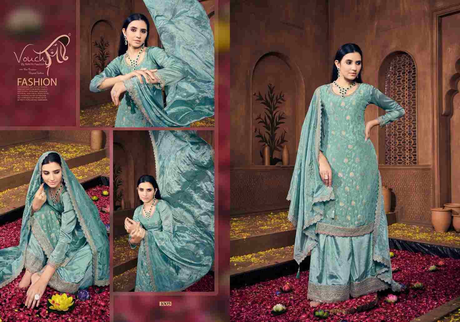 Noor Mahal Vol-4 By Vouche 1001 To 1005 Series Beautiful Sharara Suits Colorful Stylish Fancy Casual Wear & Ethnic Wear Visocse Chinnon Dresses At Wholesale Price
