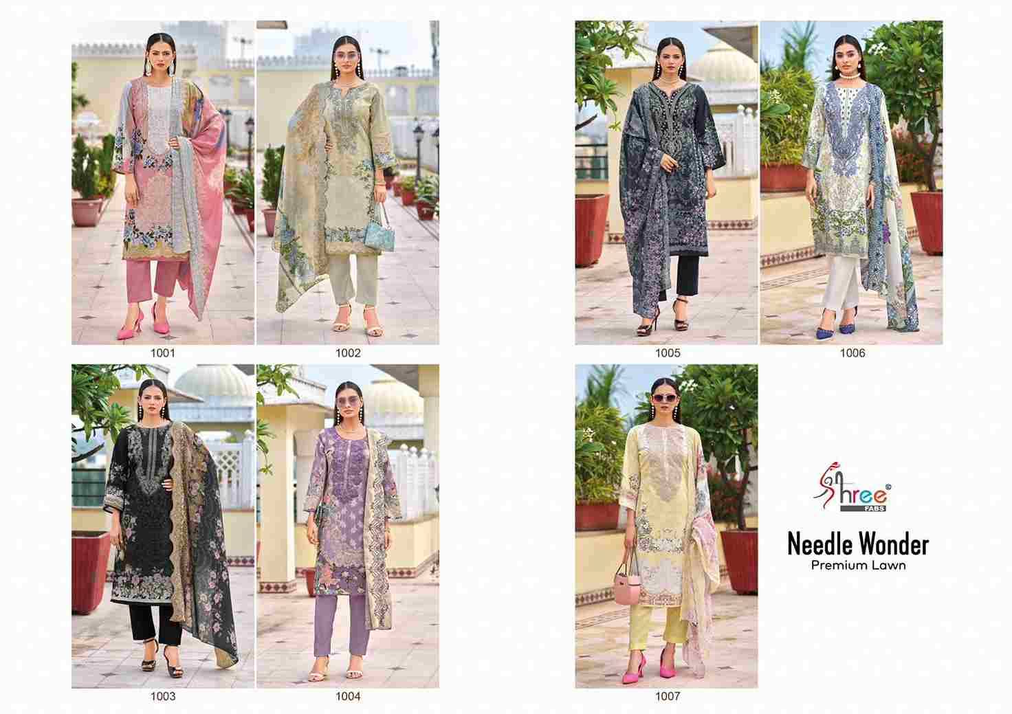 Needle Wonder Premium Lawn By Shree Fabs 1001 To 1007 Series Designer Pakistani Suits Beautiful Fancy Stylish Colorful Party Wear & Occasional Wear Pure Cotton With Embroidery Dresses At Wholesale Price