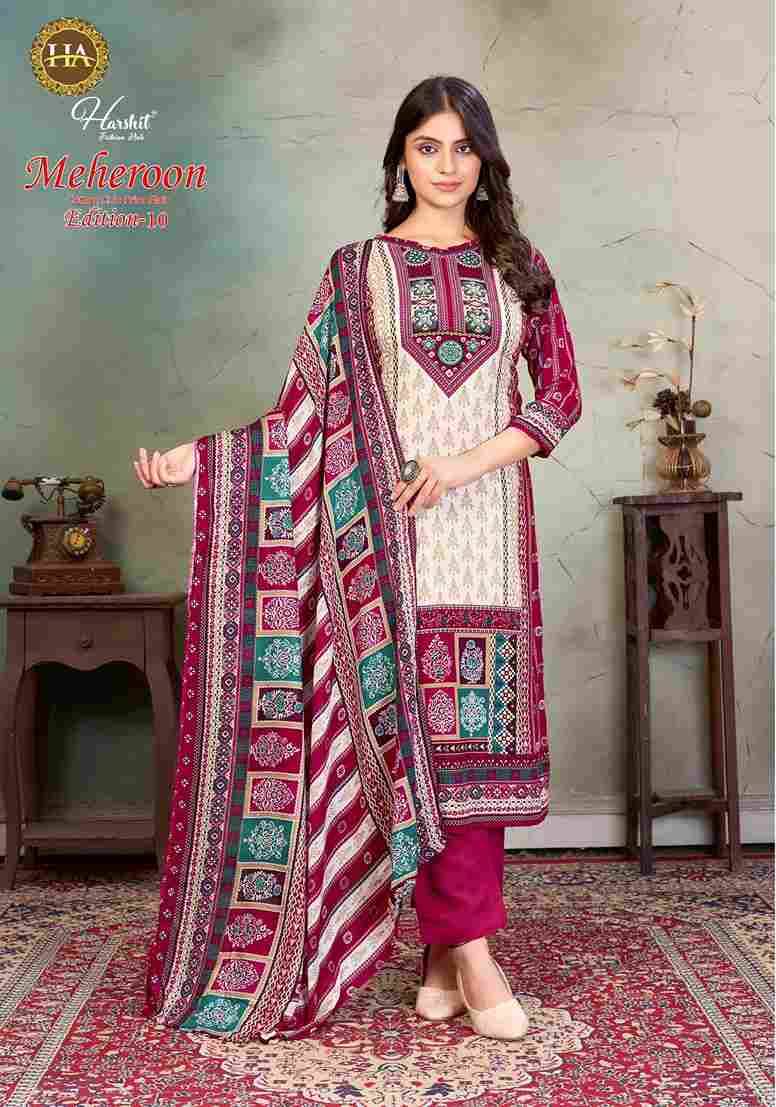 Meheroon Vol-10 By Harshit Fashion Hub 2527-27-01 To 2527-27-06 Series Beautiful Suits Colorful Stylish Fancy Casual Wear & Ethnic Wear Pure Viscose Rayon Print Dresses At Wholesale Price