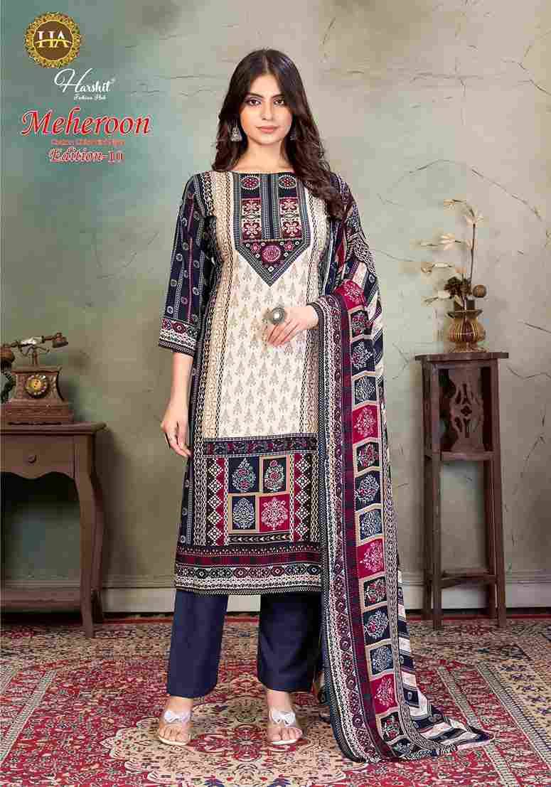 Meheroon Vol-10 By Harshit Fashion Hub 2527-27-01 To 2527-27-06 Series Beautiful Suits Colorful Stylish Fancy Casual Wear & Ethnic Wear Pure Viscose Rayon Print Dresses At Wholesale Price