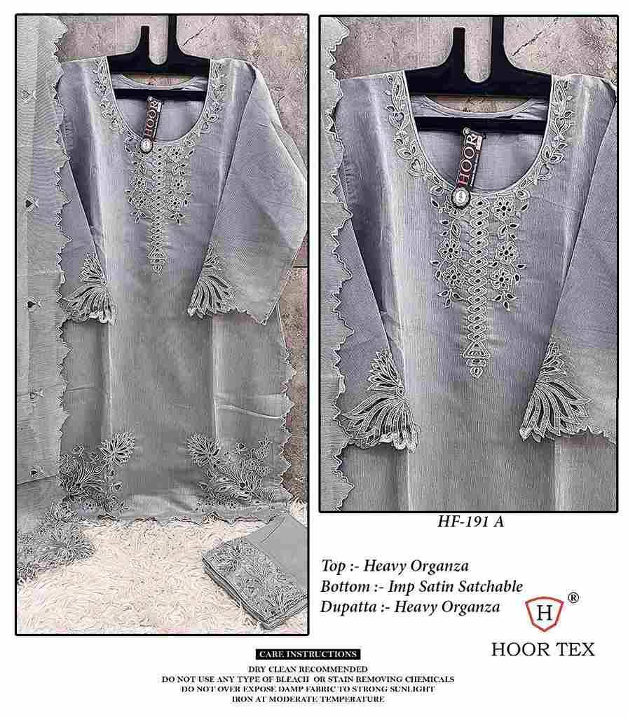 Hoor Tex Hit Design HF-191 Colours By Hoor Tex HF-191-A To HF-191-D Series Designer Festive Pakistani Suits Collection Beautiful Stylish Fancy Colorful Party Wear & Occasional Wear Heavy Organza Embroidered Dresses At Wholesale Price