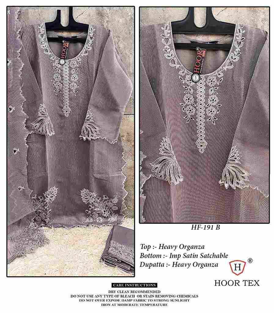 Hoor Tex Hit Design HF-191 Colours By Hoor Tex HF-191-A To HF-191-D Series Designer Festive Pakistani Suits Collection Beautiful Stylish Fancy Colorful Party Wear & Occasional Wear Heavy Organza Embroidered Dresses At Wholesale Price