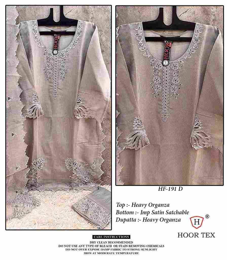 Hoor Tex Hit Design HF-191 Colours By Hoor Tex HF-191-A To HF-191-D Series Designer Festive Pakistani Suits Collection Beautiful Stylish Fancy Colorful Party Wear & Occasional Wear Heavy Organza Embroidered Dresses At Wholesale Price