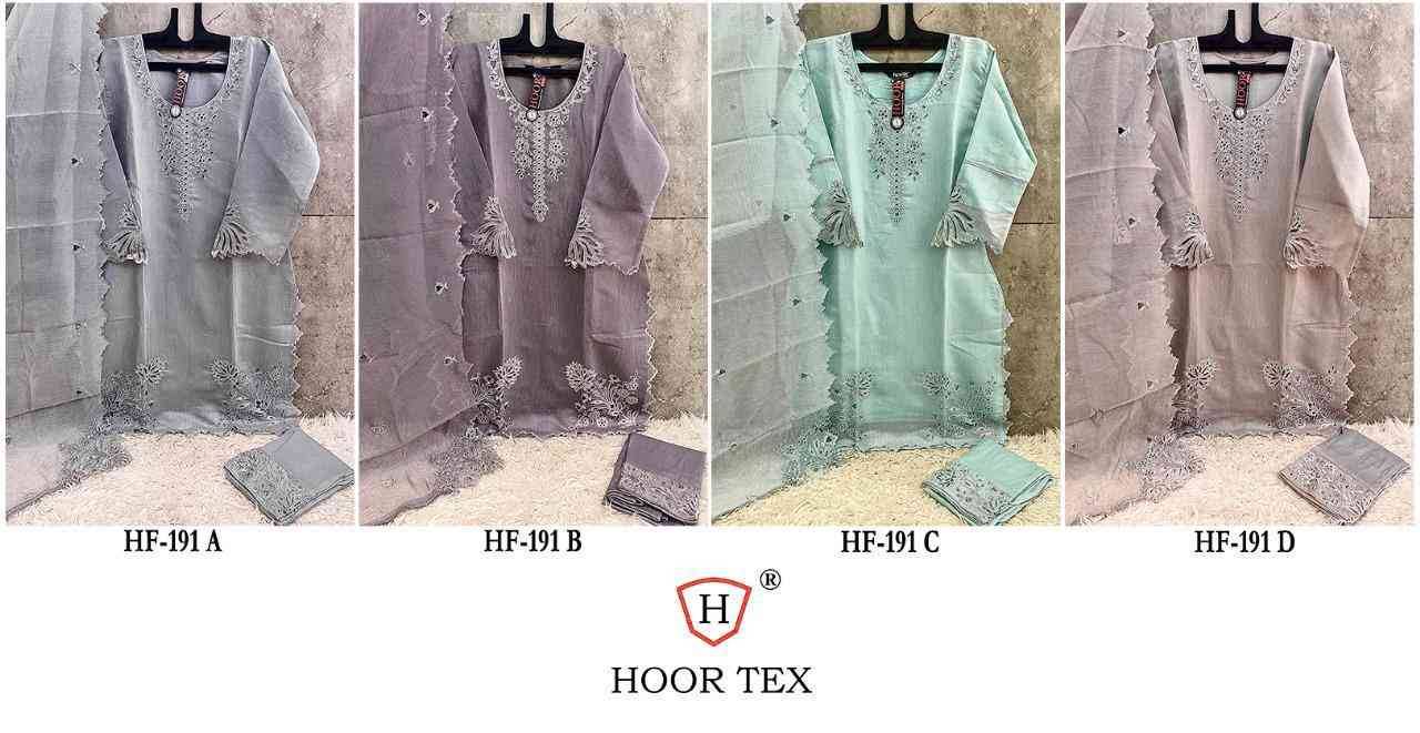 Hoor Tex Hit Design HF-191 Colours By Hoor Tex HF-191-A To HF-191-D Series Designer Festive Pakistani Suits Collection Beautiful Stylish Fancy Colorful Party Wear & Occasional Wear Heavy Organza Embroidered Dresses At Wholesale Price