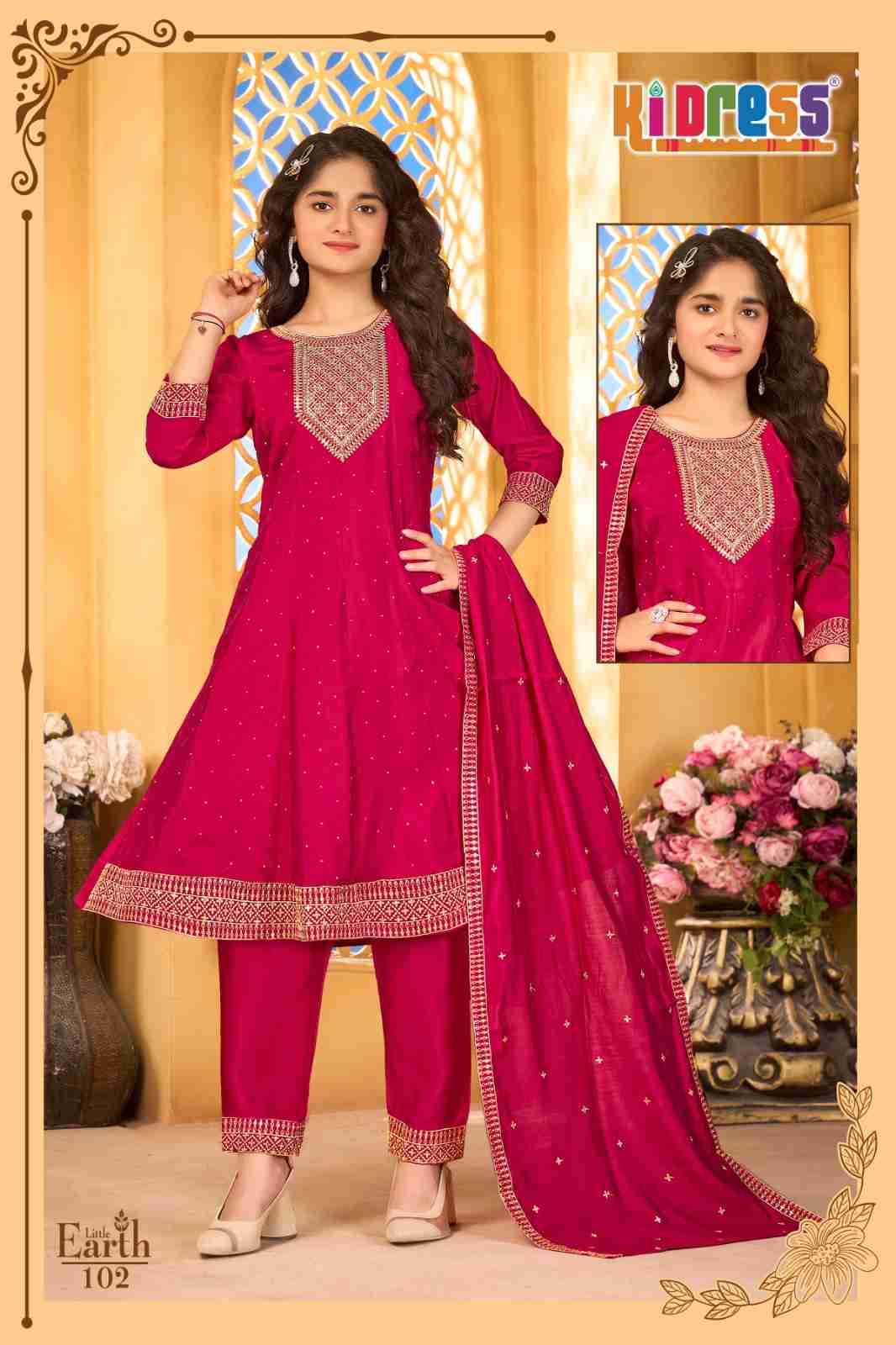 Little Earth By Kidress 101 To 102 Series Beautiful Stylish Festive Suits Fancy Colorful Casual Wear & Ethnic Wear & Ready To Wear Roman Silk Dresses At Wholesale Price