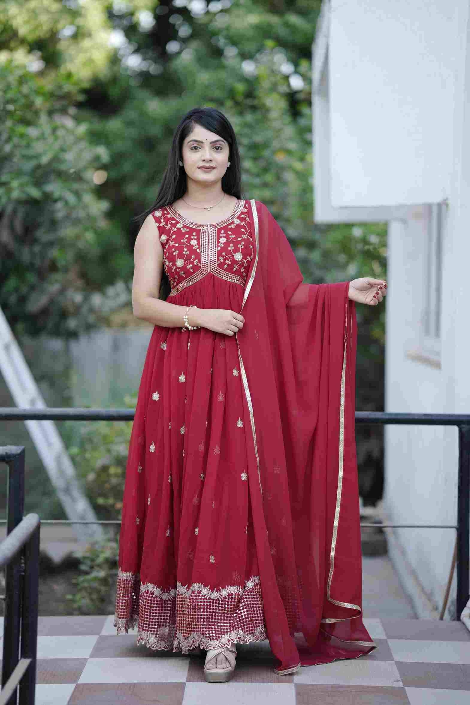 Gr-6042 By Fashid Wholesale 01 To 02 Series Designer Beautiful Collection Occasional Wear & Party Wear Faux Georgette Gowns At Wholesale Price