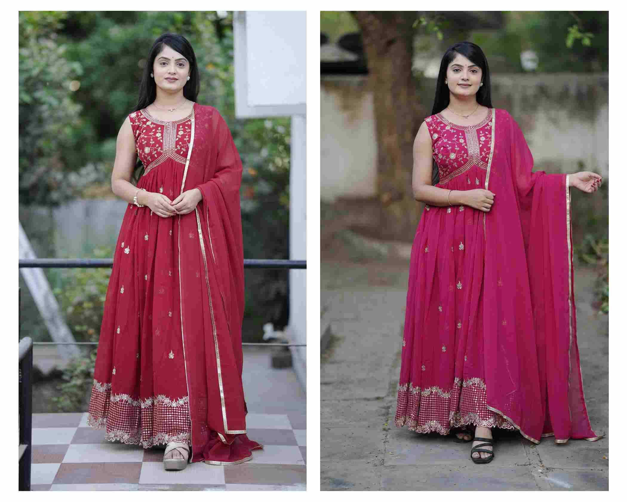 Gr-6042 By Fashid Wholesale 01 To 02 Series Designer Beautiful Collection Occasional Wear & Party Wear Faux Georgette Gowns At Wholesale Price