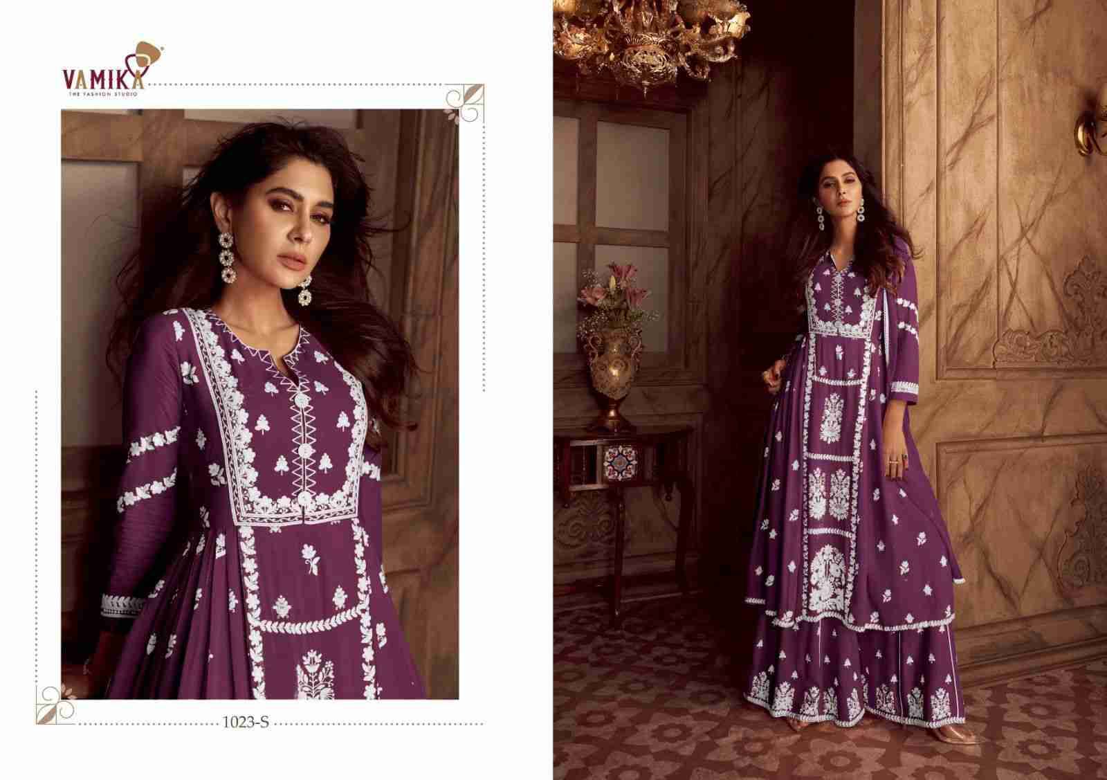 Lakhnavi Vol-4 Dark List By Vamika 1023-P To 1023-T Series Beautiful Stylish Sharara Suits Fancy Colorful Casual Wear & Ethnic Wear & Ready To Wear Pure Rayon Printed Dresses At Wholesale Price