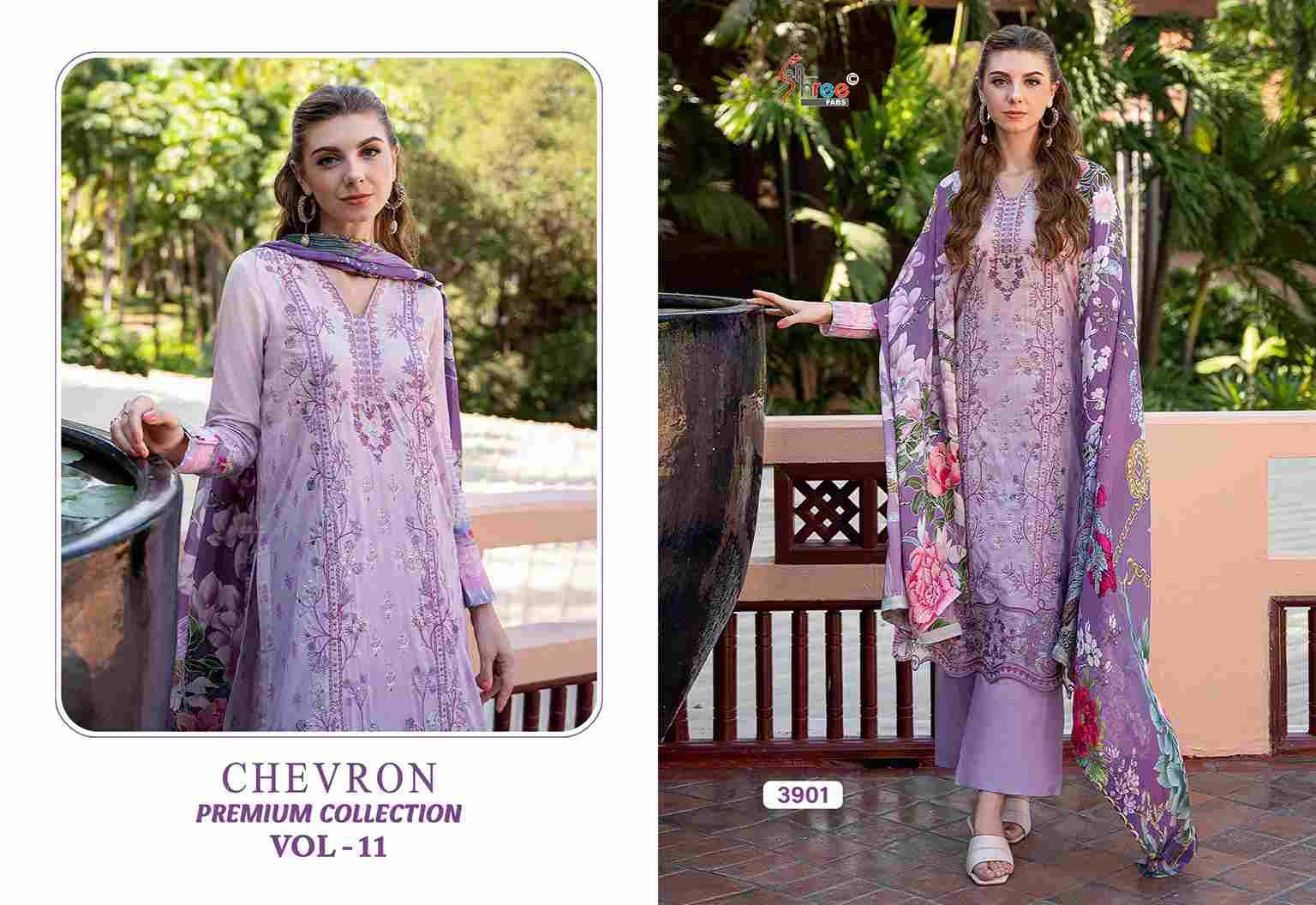 Chevron Premium Collection Vol-11 By Shree Fabs 3901 To 3906 Series Beautiful Pakistani Suits Colorful Stylish Fancy Casual Wear & Ethnic Wear Pure Cotton Embroidered Dresses At Wholesale Price