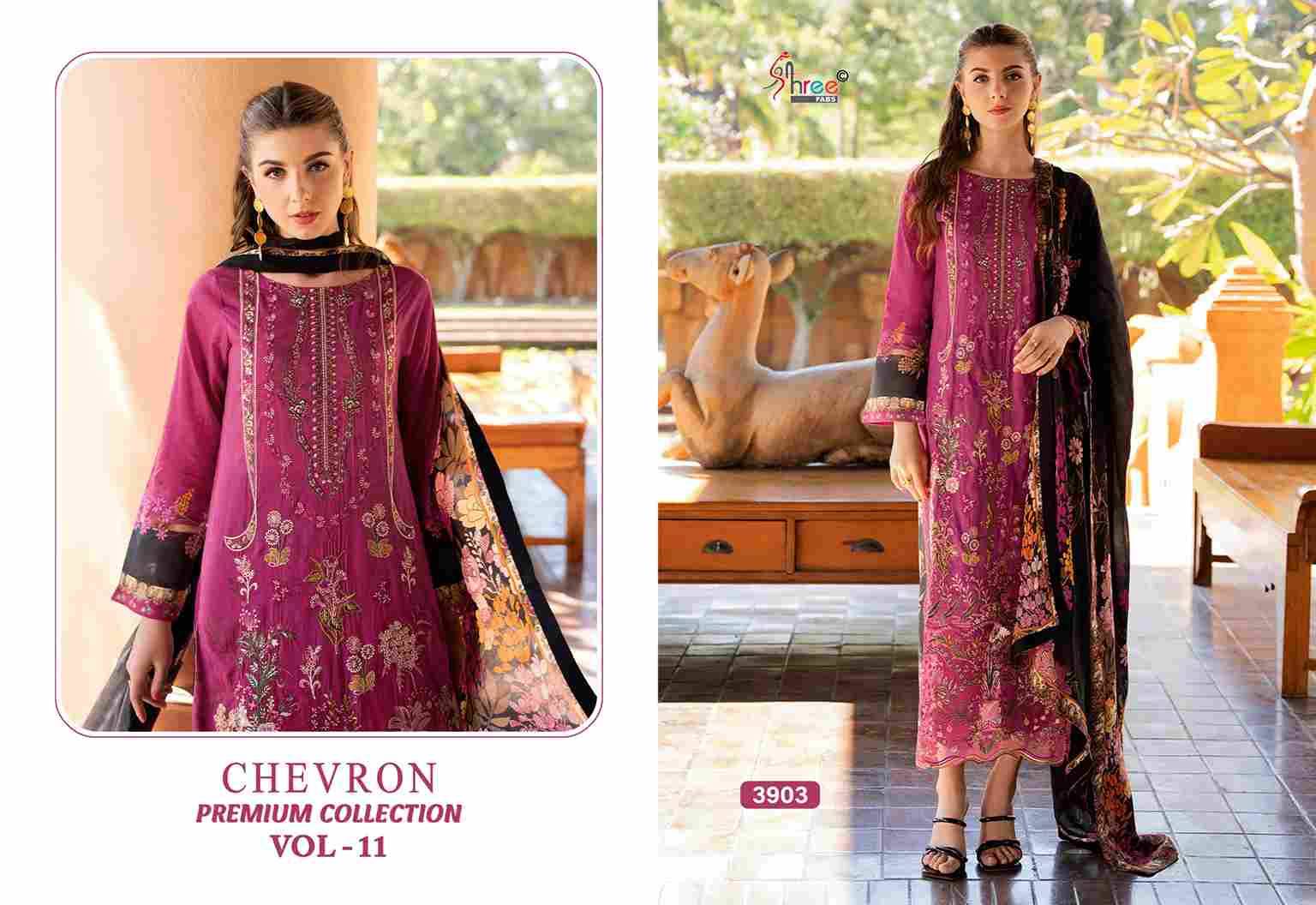 Chevron Premium Collection Vol-11 By Shree Fabs 3901 To 3906 Series Beautiful Pakistani Suits Colorful Stylish Fancy Casual Wear & Ethnic Wear Pure Cotton Embroidered Dresses At Wholesale Price