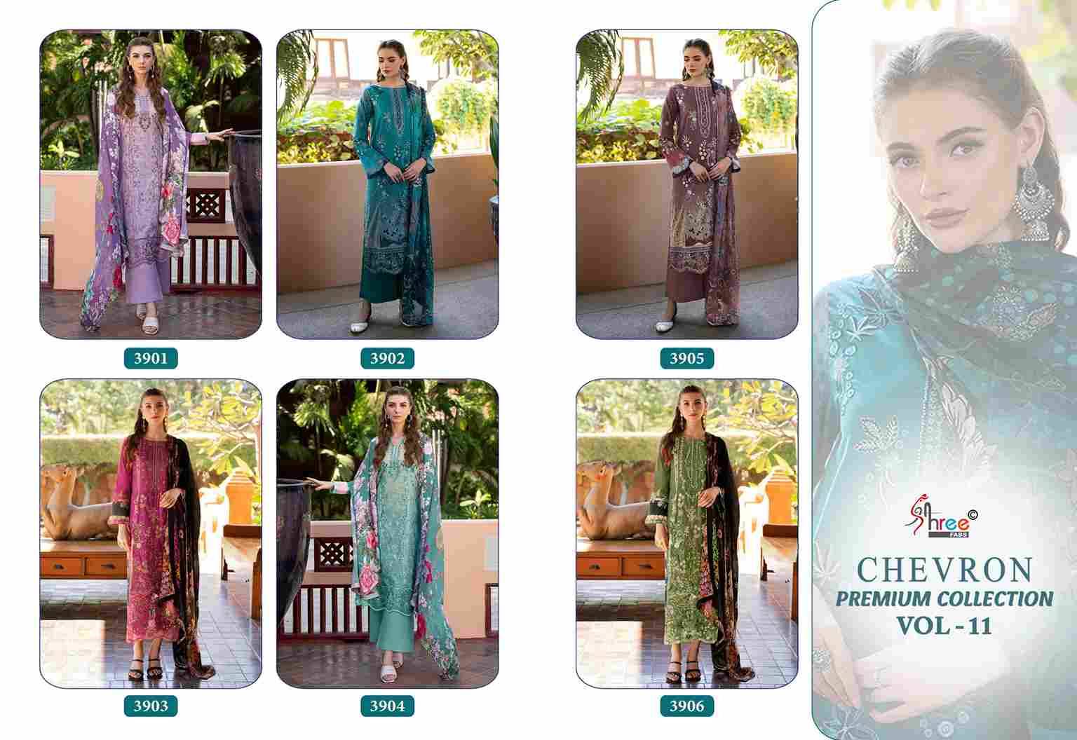 Chevron Premium Collection Vol-11 By Shree Fabs 3901 To 3906 Series Beautiful Pakistani Suits Colorful Stylish Fancy Casual Wear & Ethnic Wear Pure Cotton Embroidered Dresses At Wholesale Price