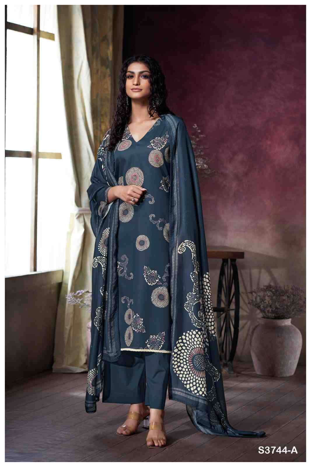 Uriah-3744 By Ganga Fashion 3744-A To 3744-D Series Beautiful Festive Suits Colorful Stylish Fancy Casual Wear & Ethnic Wear Pure Cotton Satin Dresses At Wholesale Price
