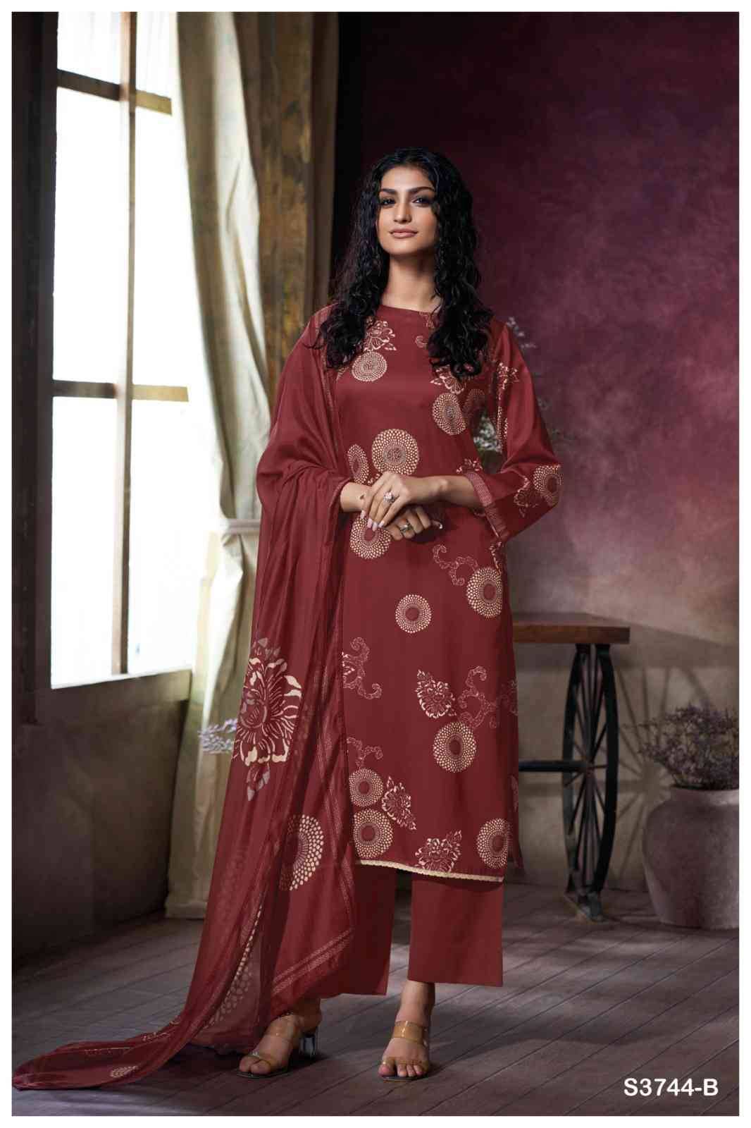 Uriah-3744 By Ganga Fashion 3744-A To 3744-D Series Beautiful Festive Suits Colorful Stylish Fancy Casual Wear & Ethnic Wear Pure Cotton Satin Dresses At Wholesale Price